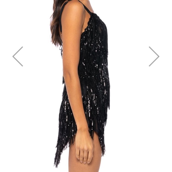 New AKIRA SHOW OUT FRINGE MINI DRESS IN BLACK - Picture 8 of 14